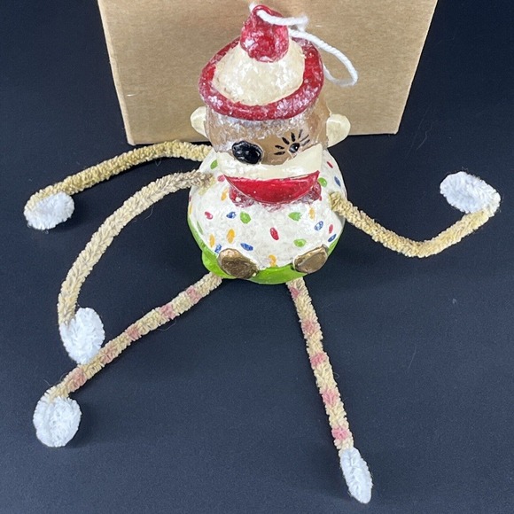 Penny McAllister Clown Sock Monkey Christmas Tree Ornament Yellow Red Polka Dots - Picture 5 of 16